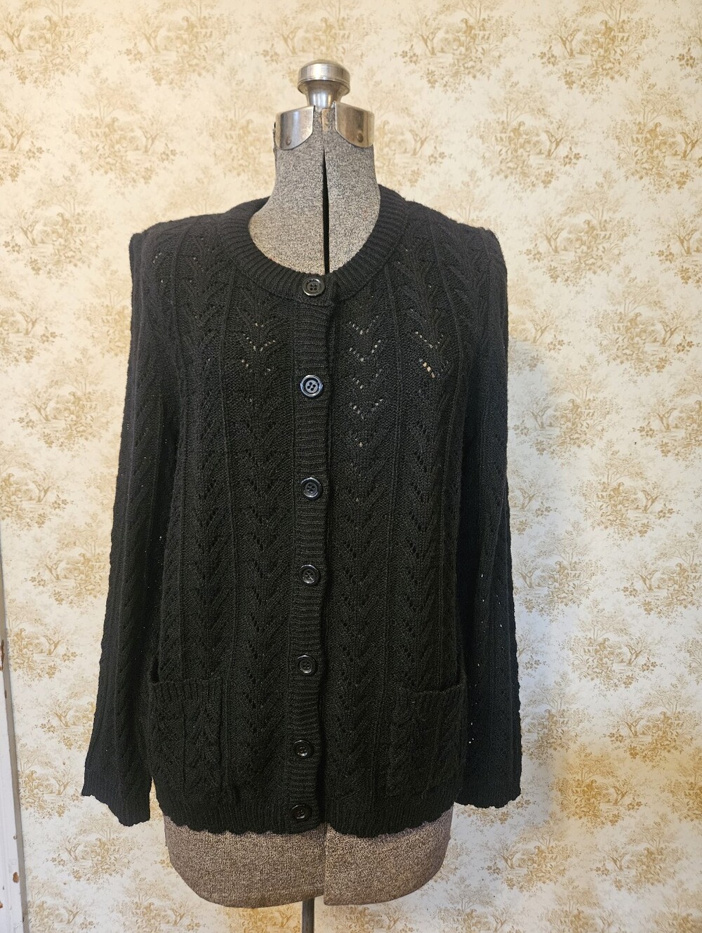 Vintage 90s Y2k Black Knit Cardigan Sweater